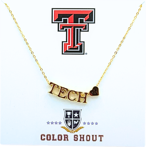 Color Shout Texas Tech University Gold Heart Necklace