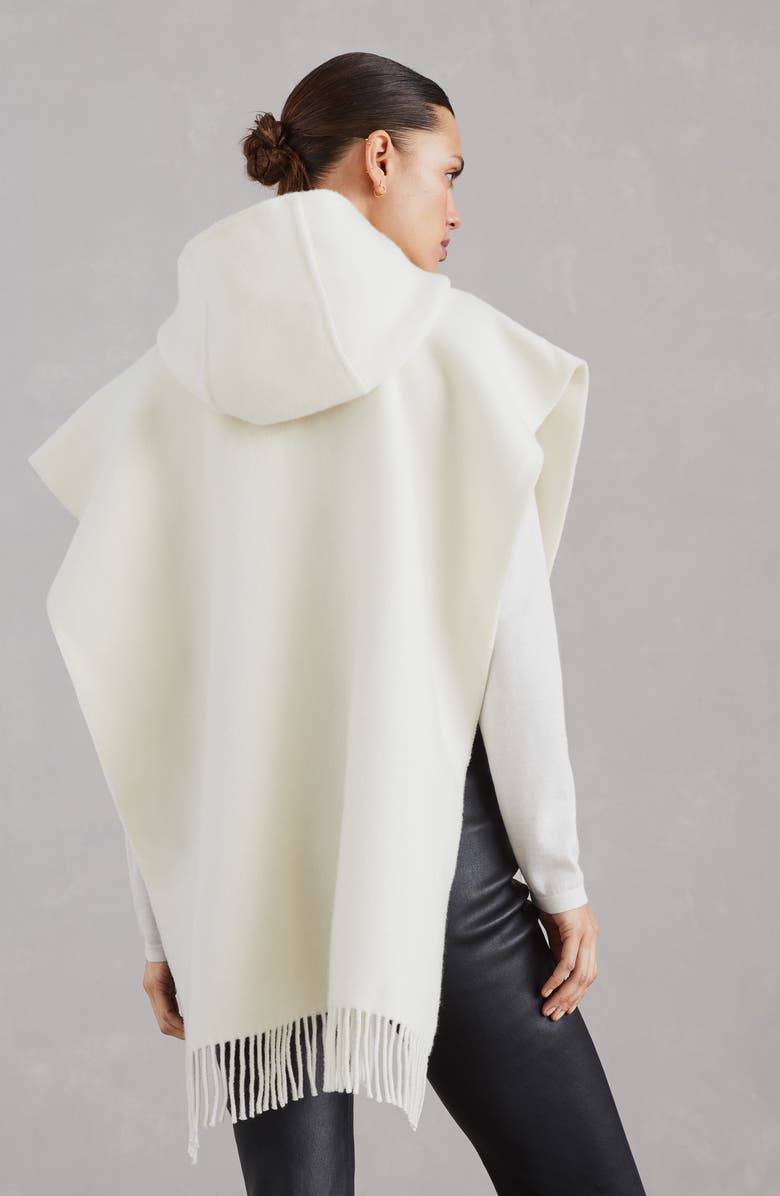 Brunello Cucinelli Wool and cashmere double knit poncho with hood and fringe, Alternate, color, 