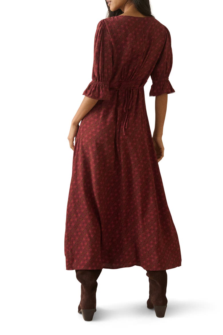 Winslet Bell Sleeve Midi Dress, Alternate, color, DARK RED