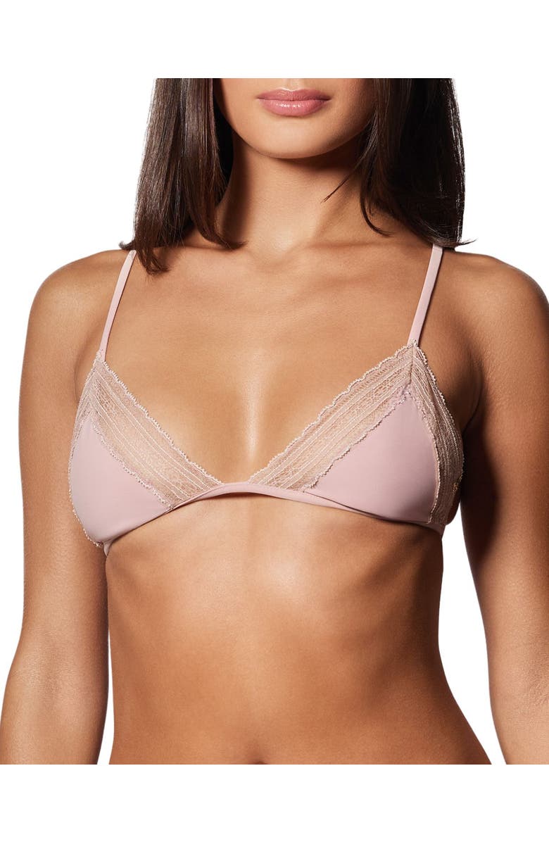 Kiki de Montparnasse Lace Inset String Bikini Top, Main, color, Buff