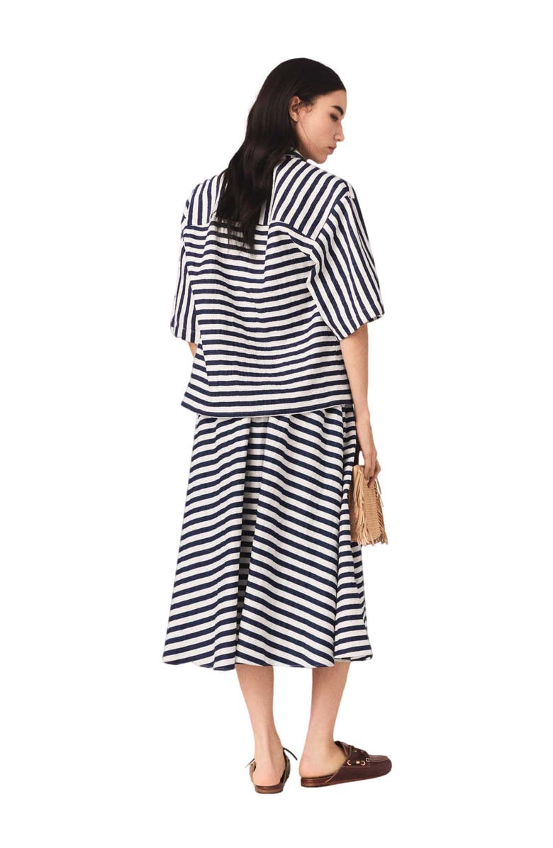 maje Linen-blend midi skirt, Alternate, color, White/Blue