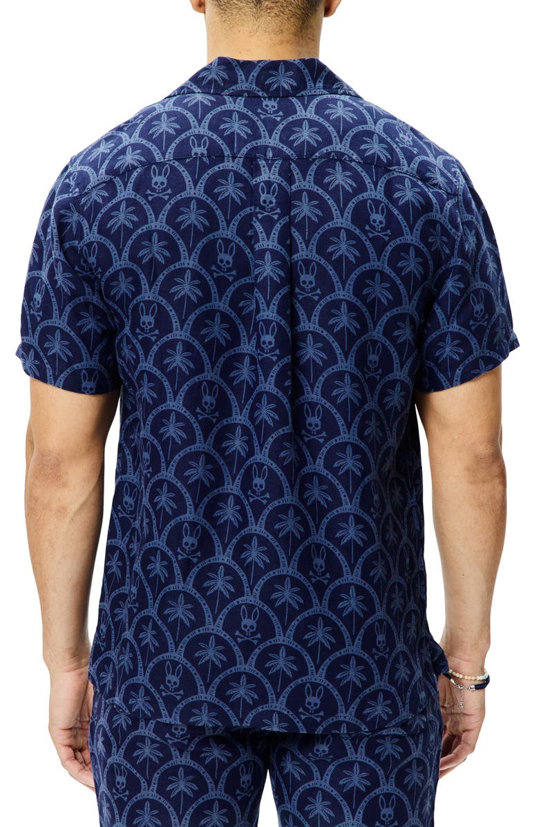 Psycho Bunny Brad Linen Blend Camp Shirt, Alternate, color, Evening Blue