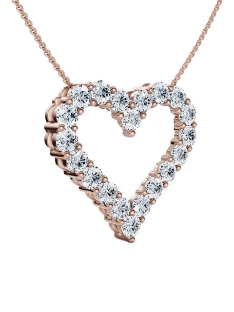 1Ct Diamond Heart Pendant 14k Gold Lab Grown 3/4" Tall Necklace