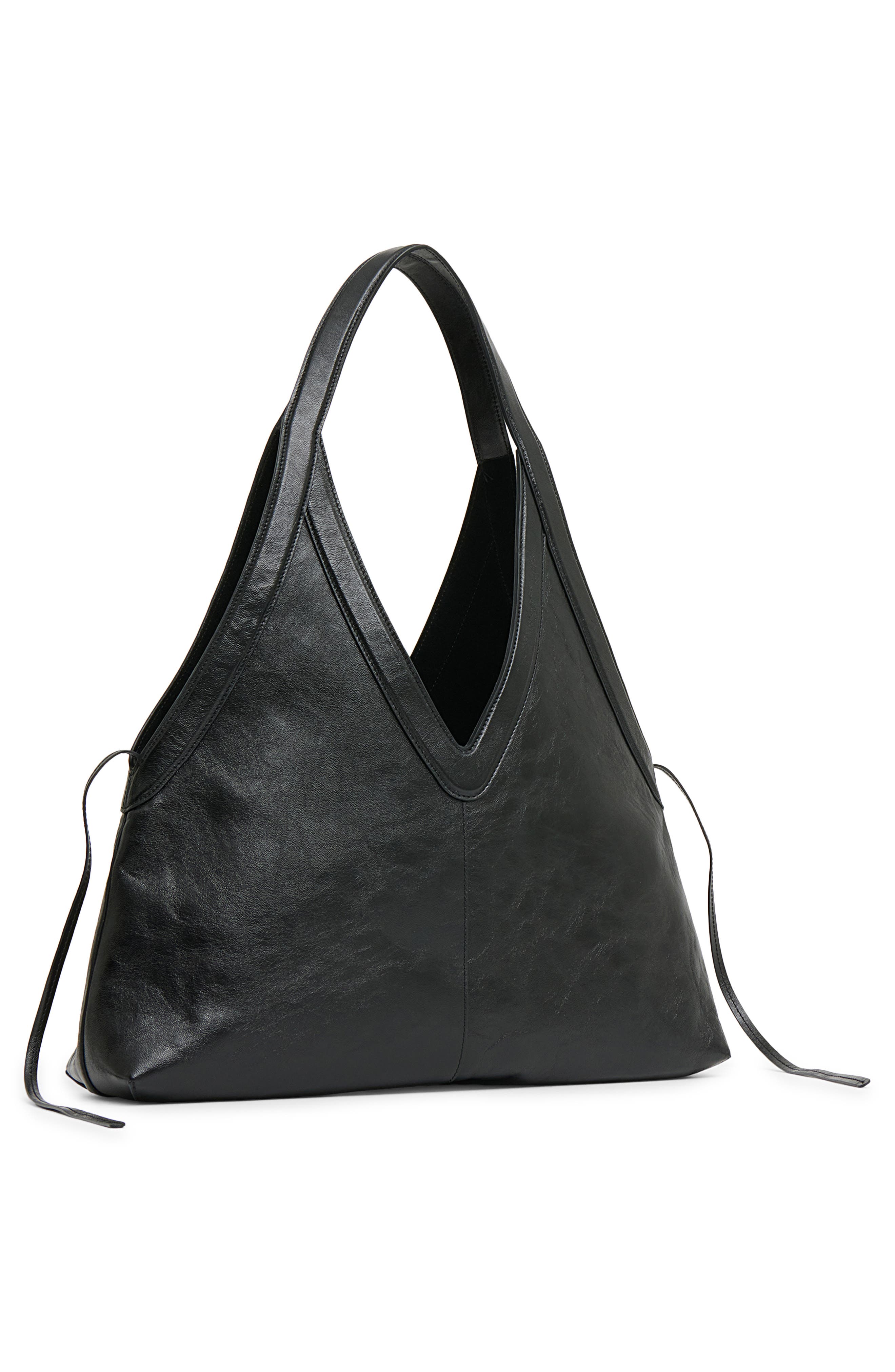 Soft M Leather Tote, Alternate, color, BLACK