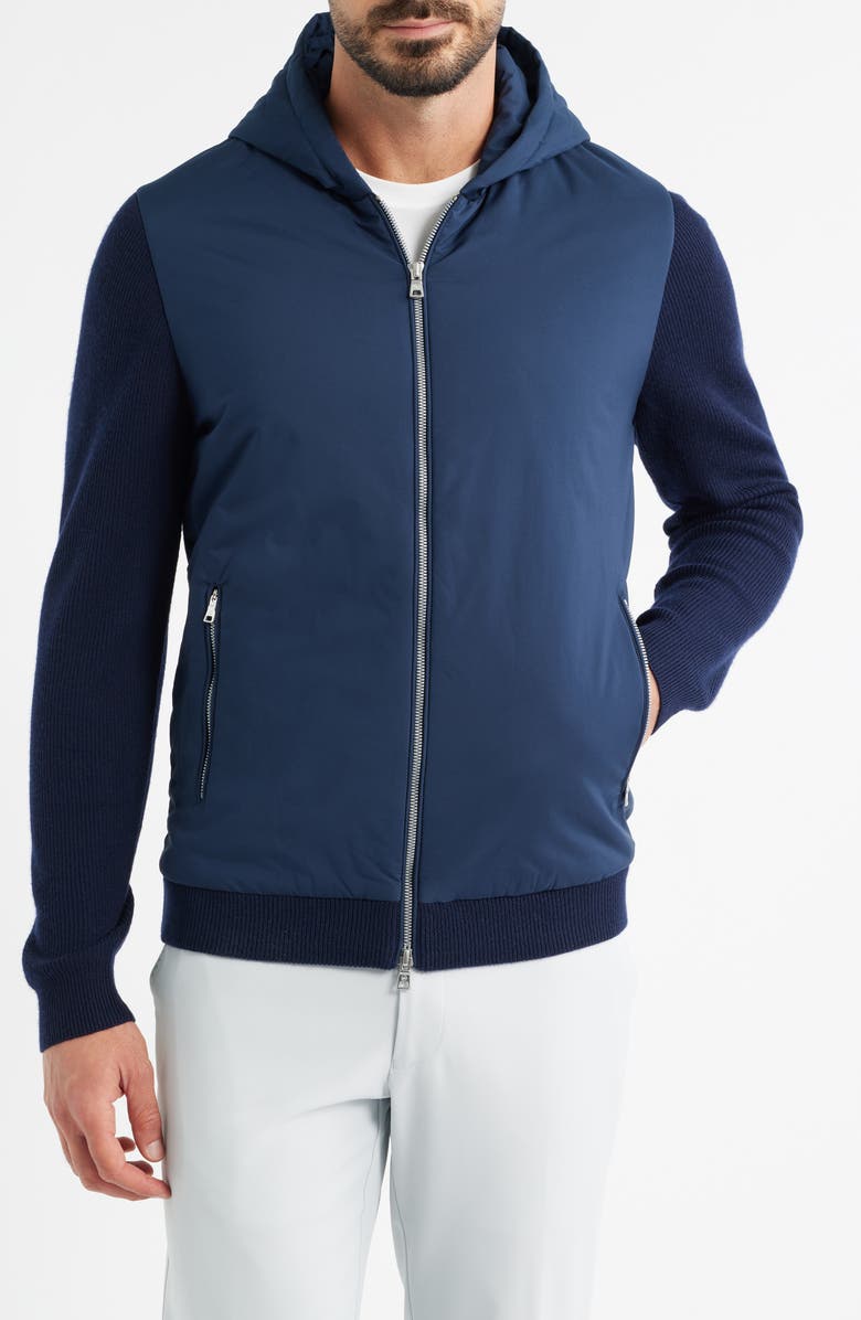 Peter Millar Holdridge Crown Crafted Merino Wool Blend Hybrid Zip-Up Hoodie, Alternate, color, Navy