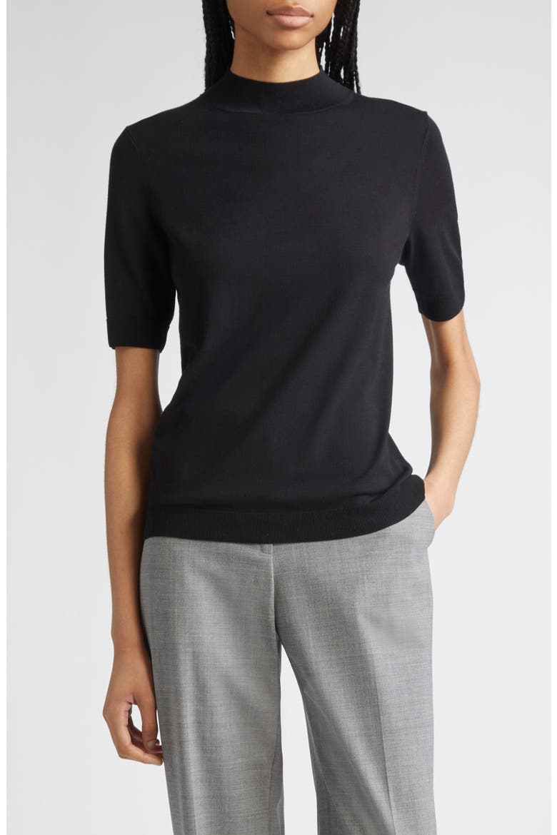 Mock Neck Short Sleeve Sweater, Main, color, BLACK