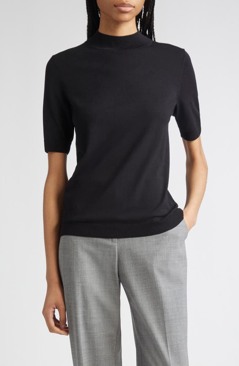 Lafayette 148 New York Mock Neck Short Sleeve Sweater, Main, color,