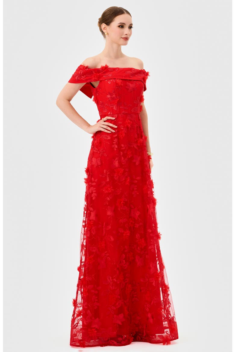 Edie Off Shoulder Gown, Alternate, color, RED