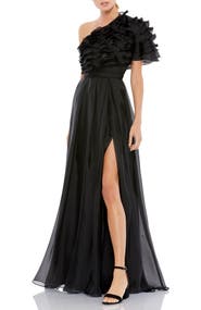 Mac Duggal Ruffle Layered One Shoulder Gown