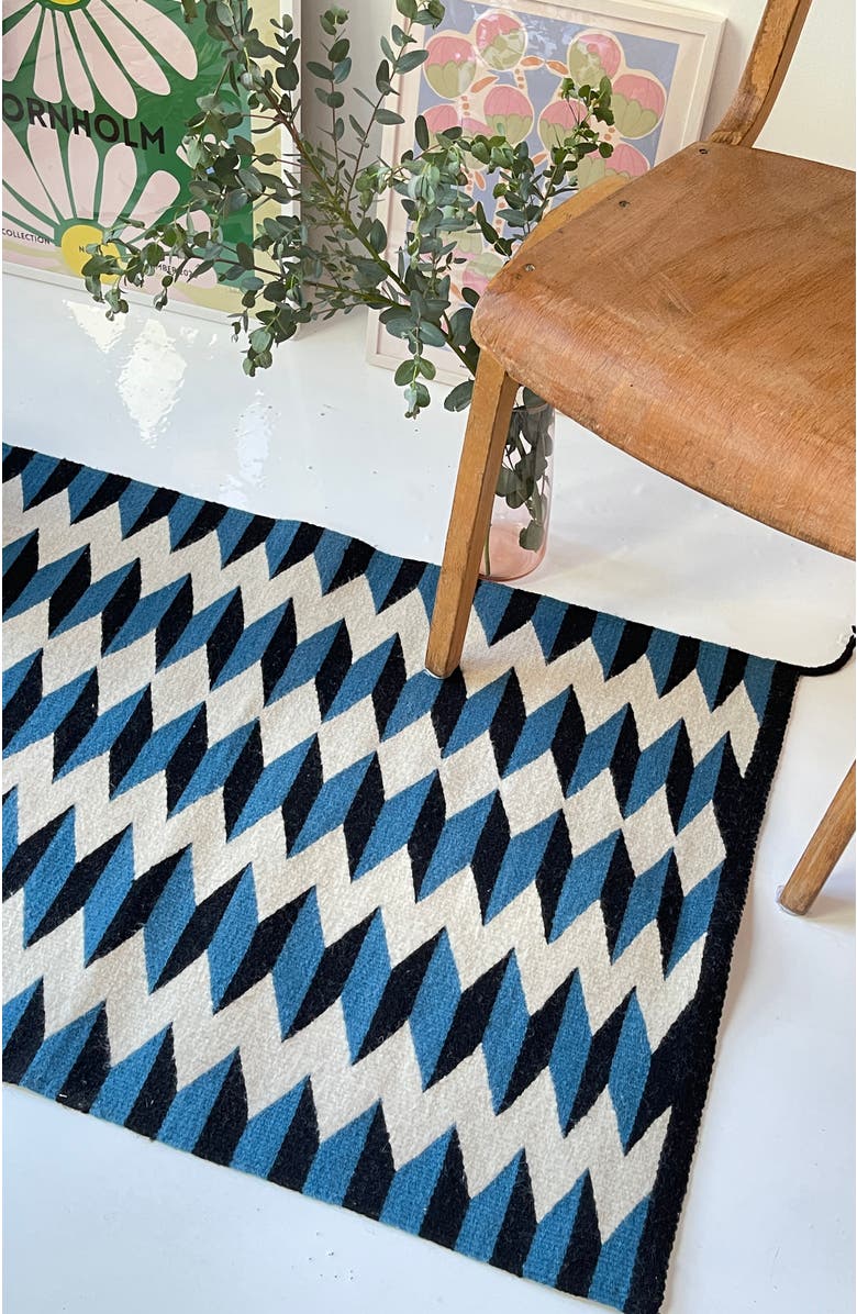 Archive New York Teo Blue and Black Handwoven Flatweave Wool Rug, Alternate, color, Blue