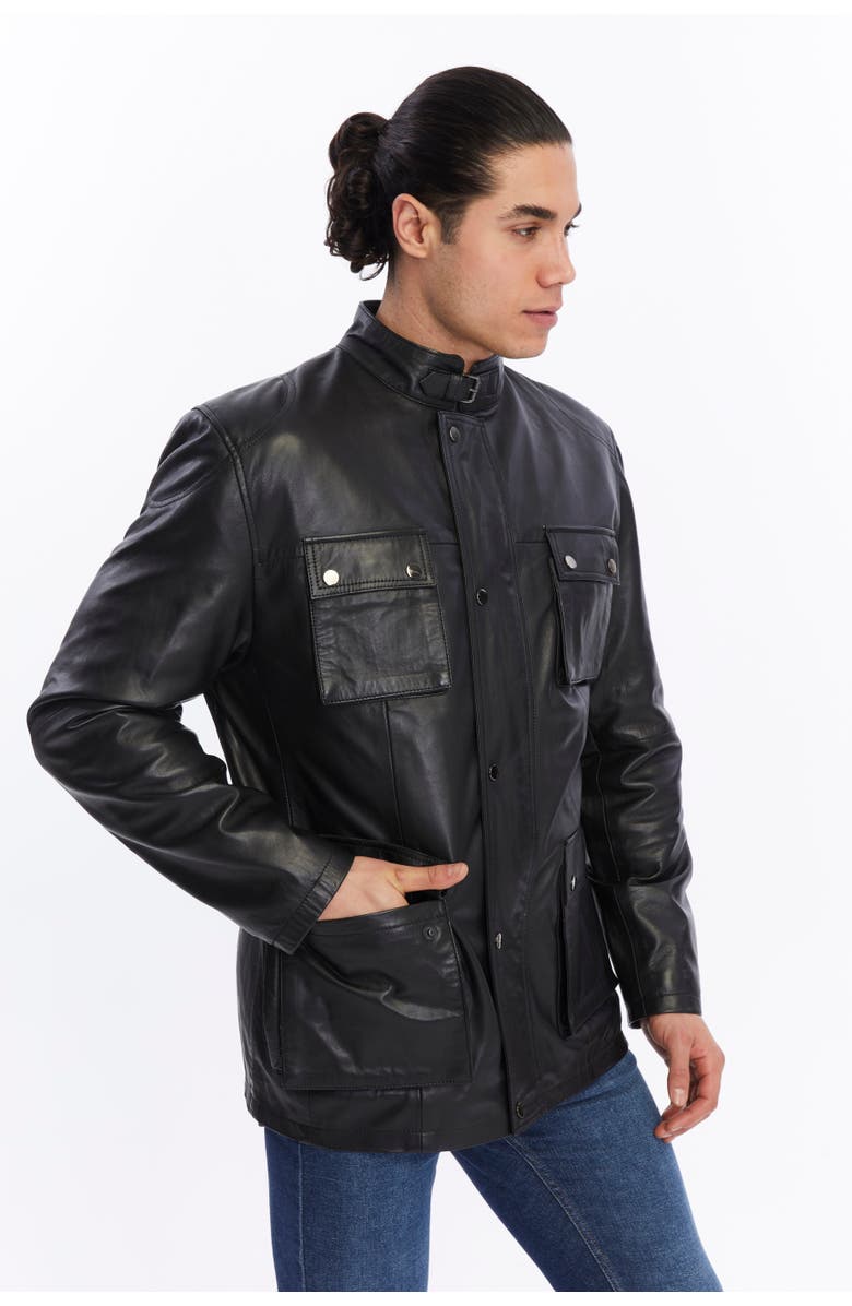 FURNIQ UK Utility Leather Jacket, Alternate, color, Black