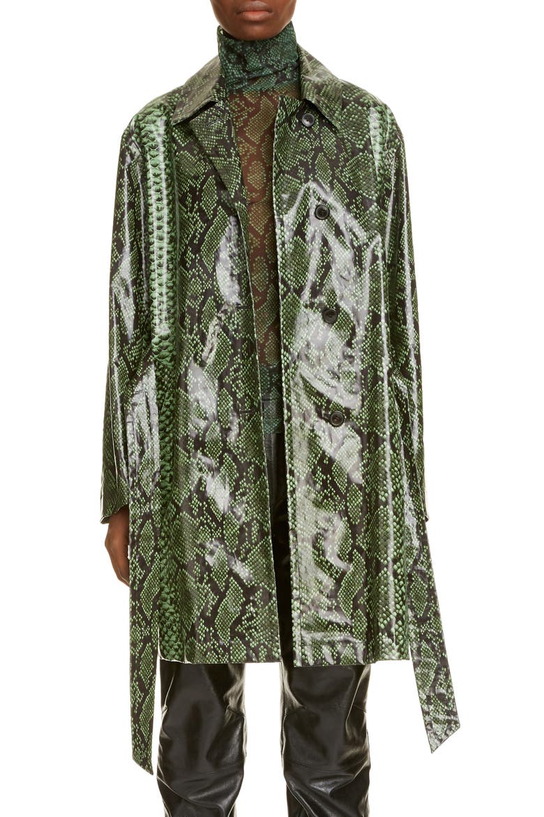 Ramblas Python Print Coated Cotton Coat, Main, color, GREEN 604