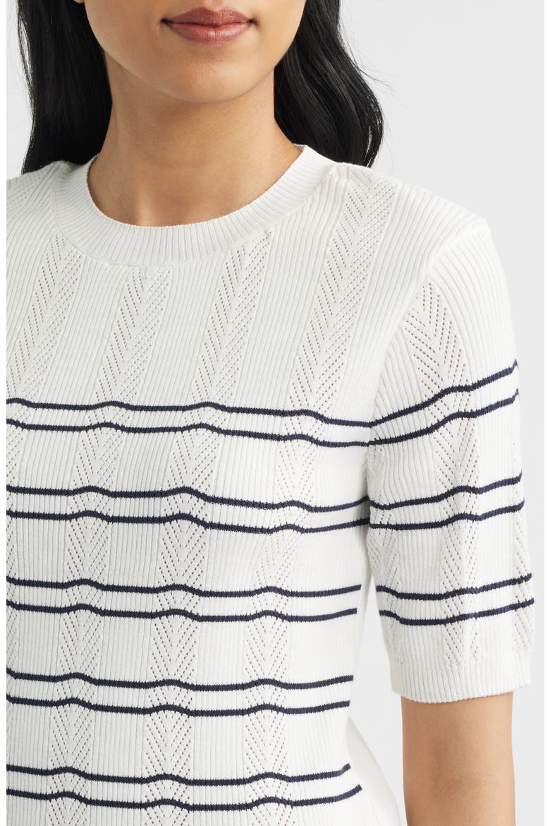 Short Sleeve Sweater, Alternate, color, PEACOAT STRIPE