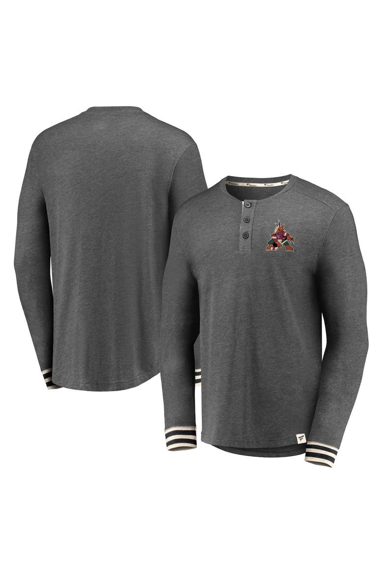 Men's Fanatics Branded Heathered Charcoal Arizona Coyotes True Classics Henley Long Sleeve T-Shirt, Main, color, Heather Charcoal