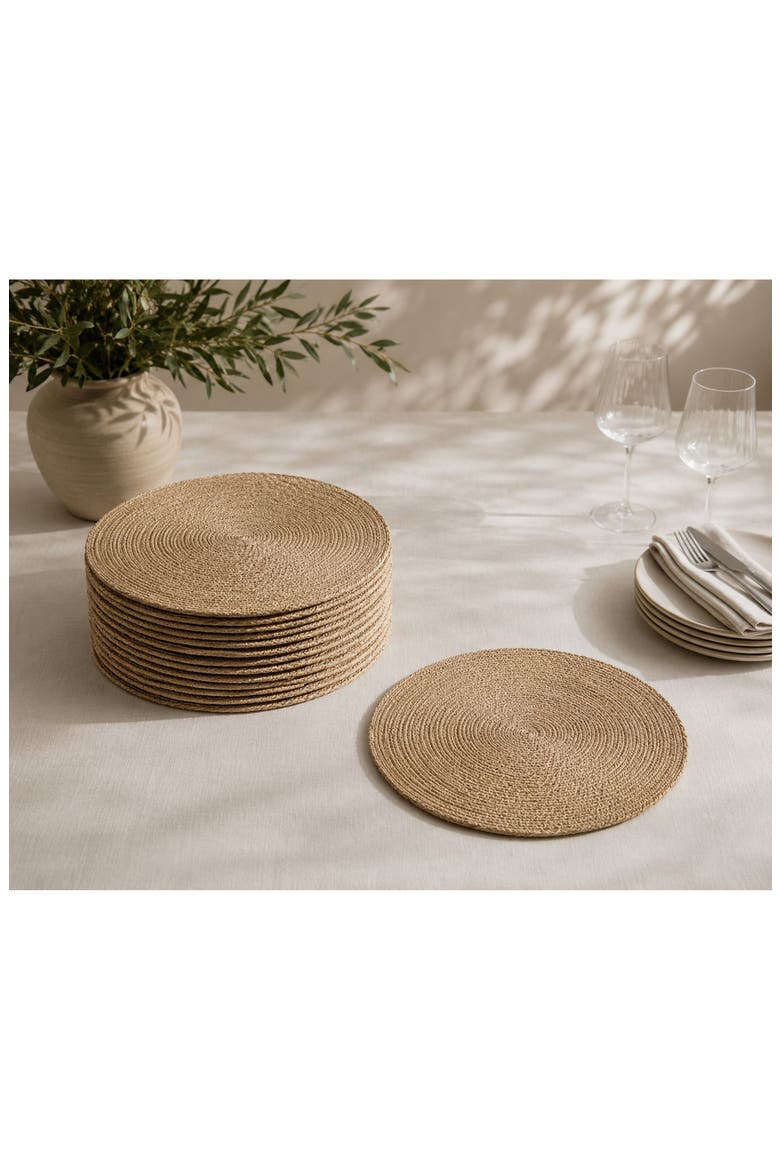 Crochet Raffia Round Placemat, Alternate, color, NATURAL