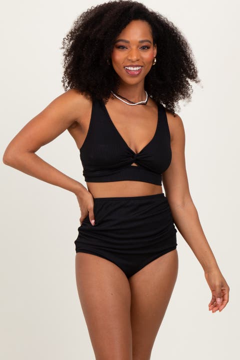 Ribbed Twist Cutout Front Swim Set