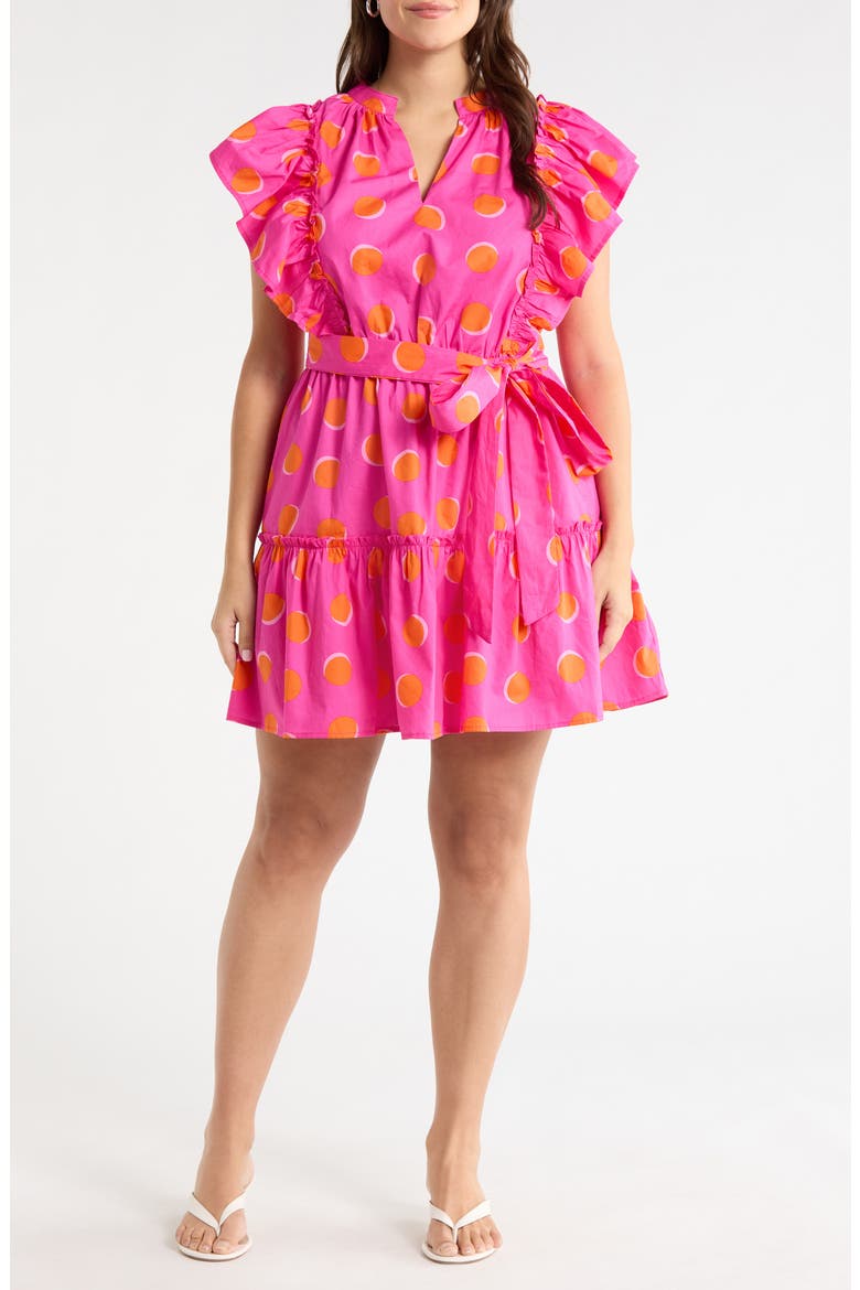 Kress Floral Domis Cotton Shift Minidress, Main, color, ROSY FUCHSIA/ ORANGE DOT