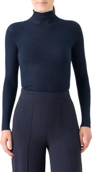 Akris Cashmere & Silk Rib Funnel Neck Sweater