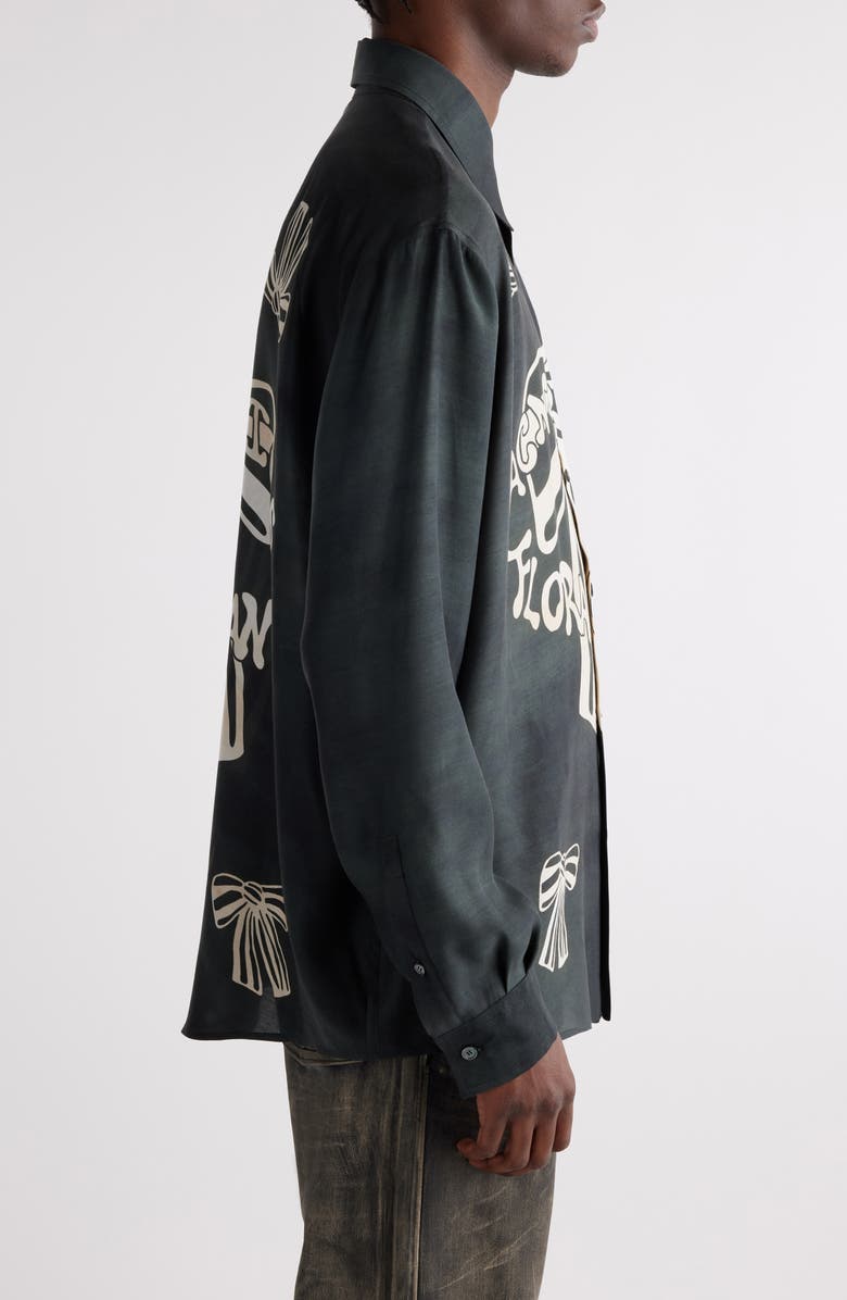 Acne Studios Floragatan 13 Graphic Button-Up Shirt, Alternate, color, Black/ White
