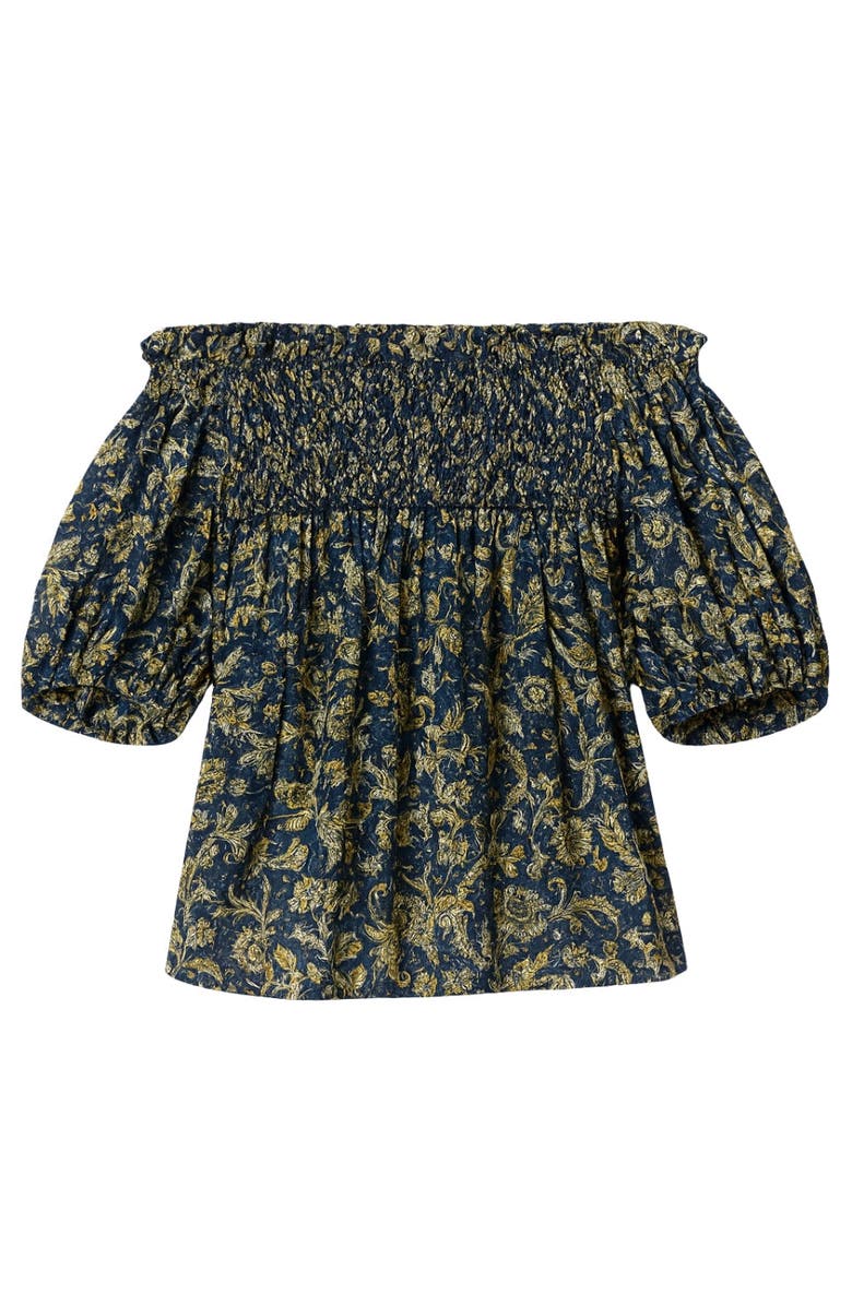 Rebecca Taylor Charlene Smocked Top, Alternate, color, Navy Multi