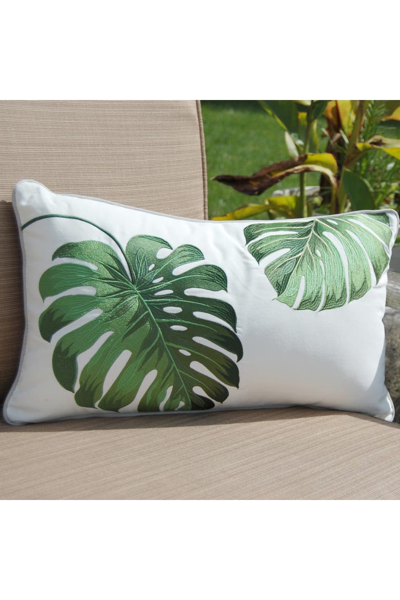 Tropical Green Monstera Indoor/Outdoor Lumbar Throw Pillow, Alternate, color, Green