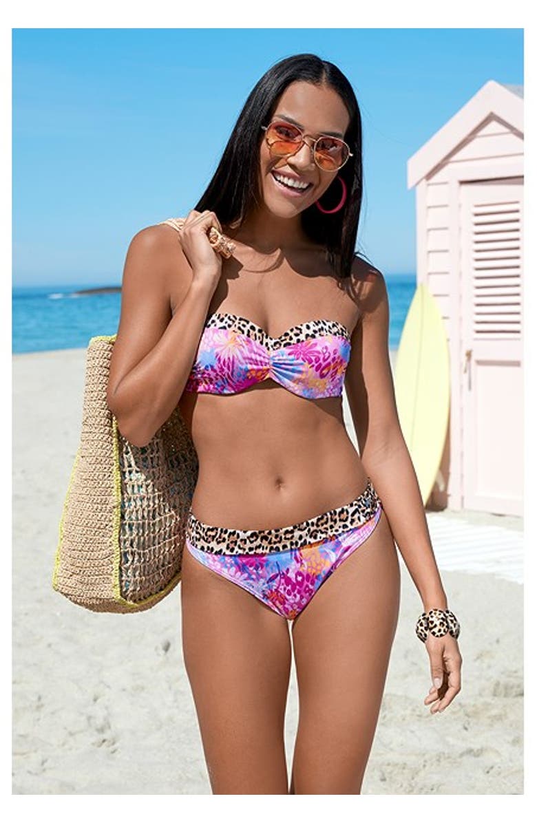 LASCANA Leopard Fold Over Bikini Bottom, Alternate, color, Rose Printed