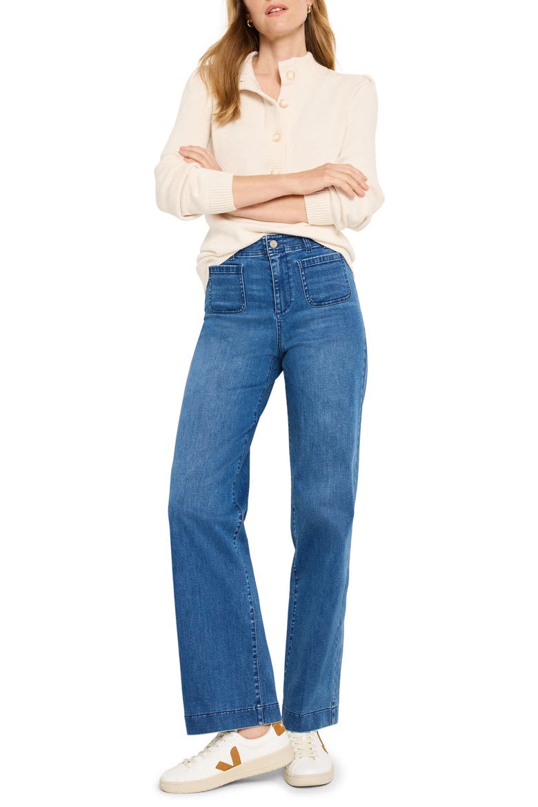 Patch Pocket High Waist Wide Leg Jeans, Alternate, color, ATLANTIC
