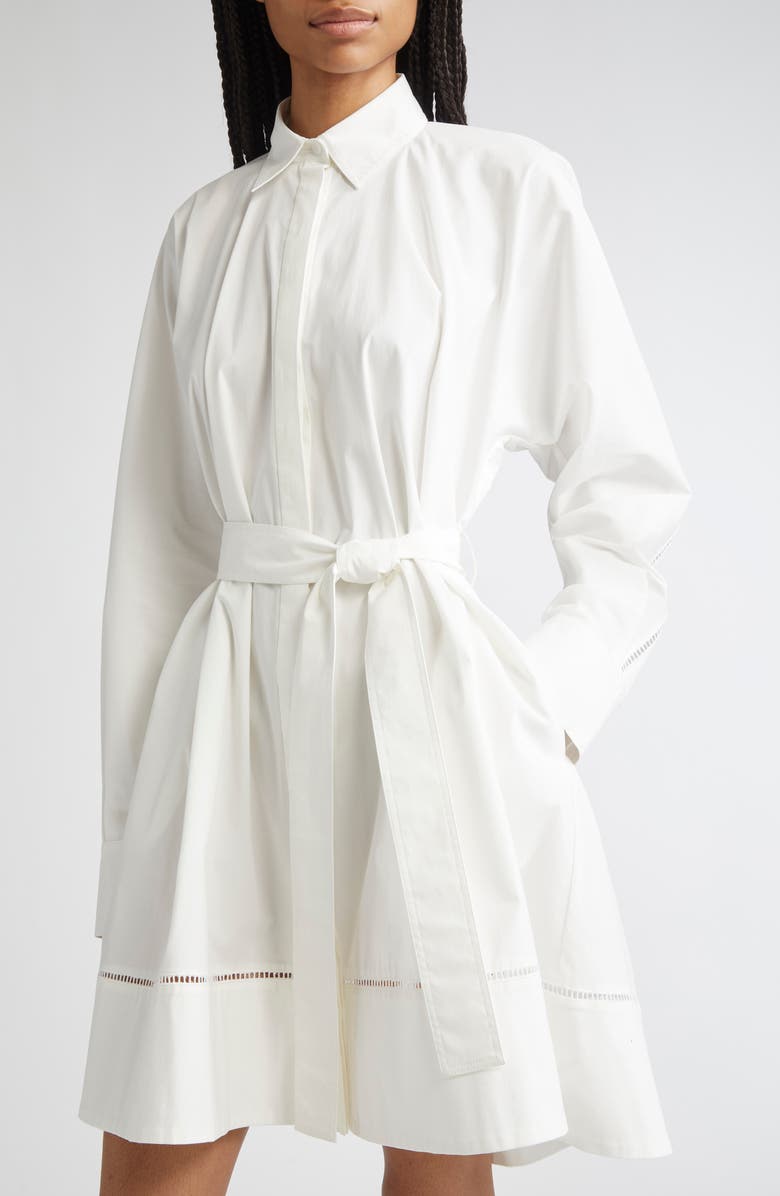 Proenza Schouler Sammy Long Sleeve Belted Stretch Cotton Poplin Shirtdress, Alternate, color, White