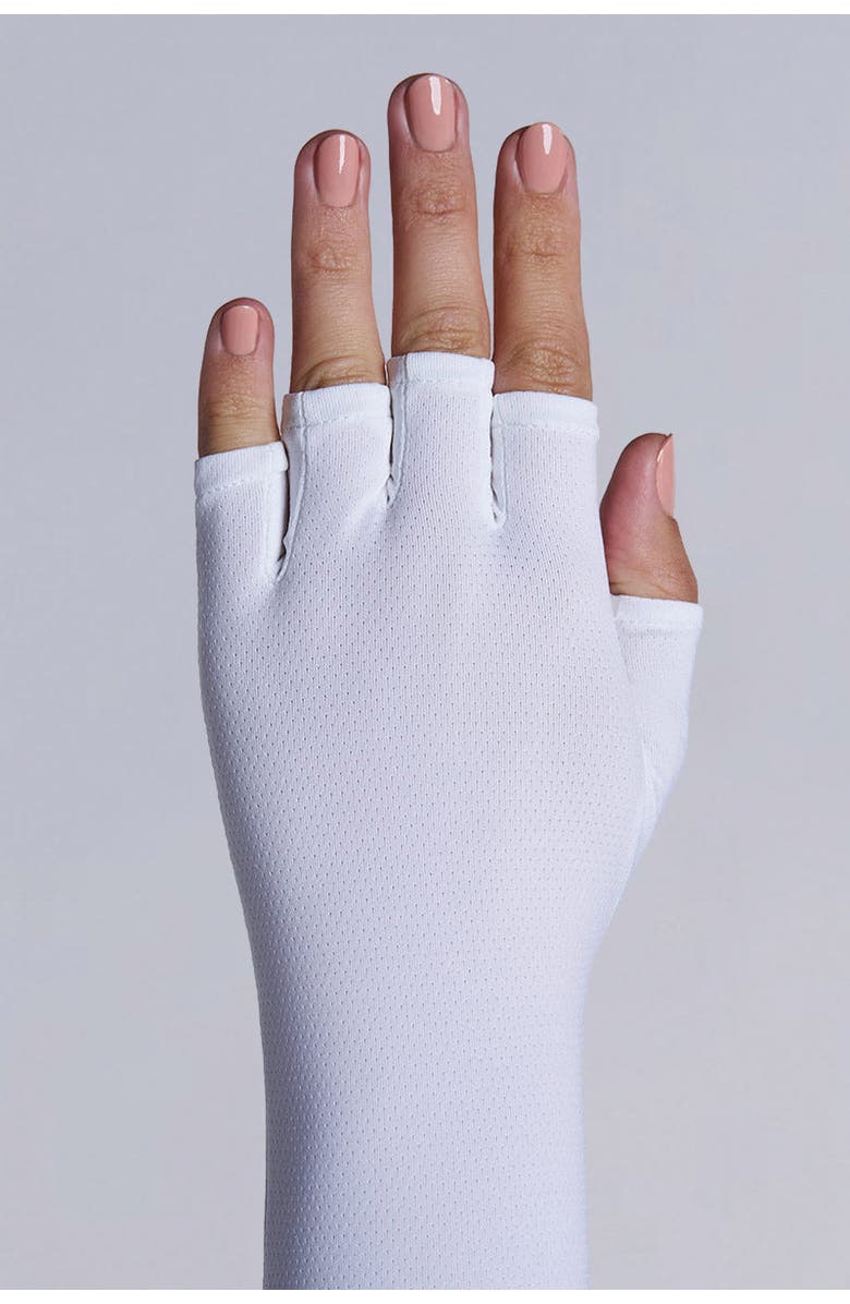 Coolibar Bona Fingerless Mid-length UV Sun Gloves, UPF 50+ Sun Protection, Alternate, color, White