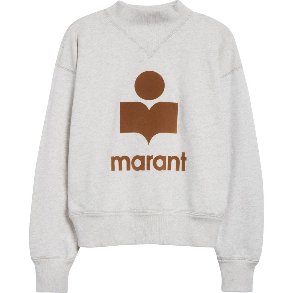 Isabel Marant Étoile Moby Mock Neck Logo Graphic Sweatshirt In Ecru/camel