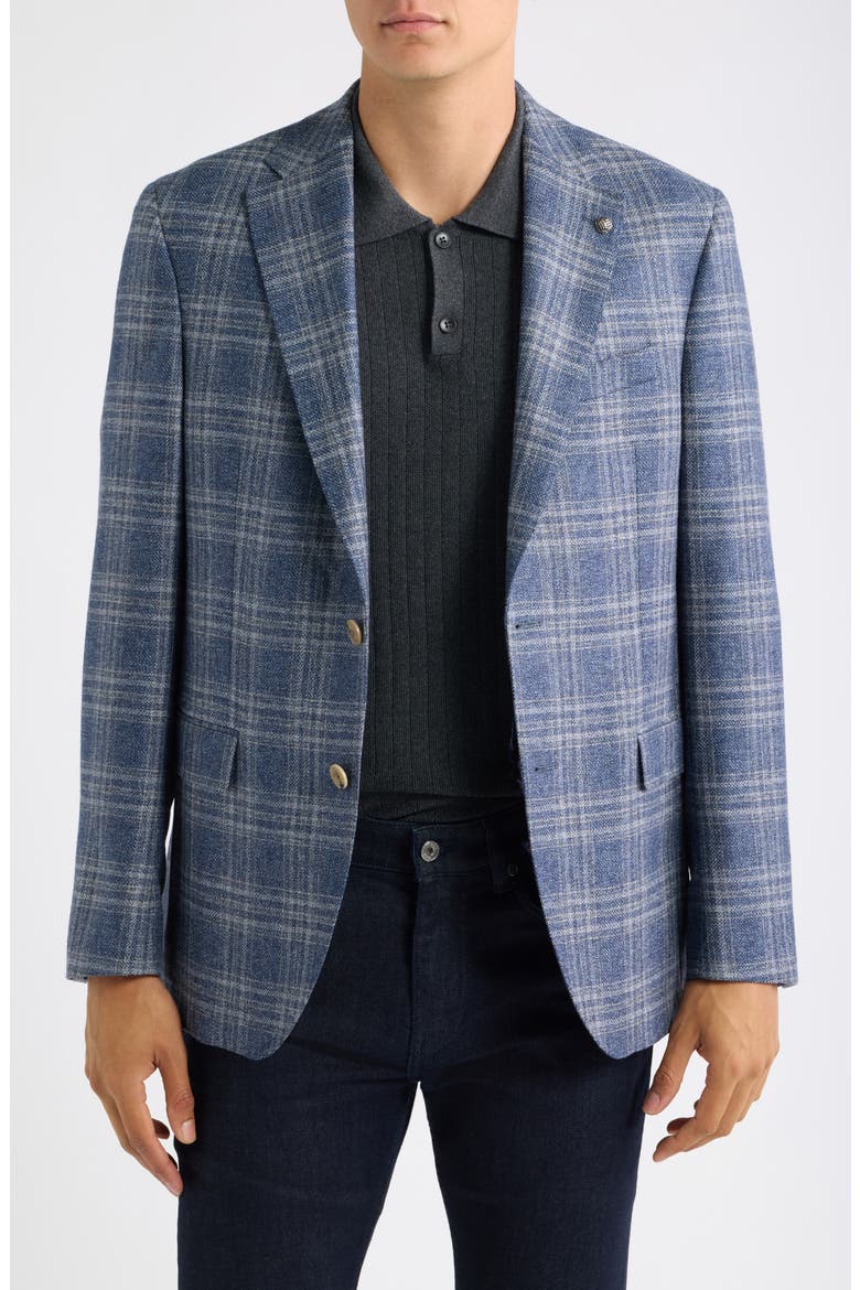 Midland Blue Windowpane Wool Sport Coat, Main, color, BLUE