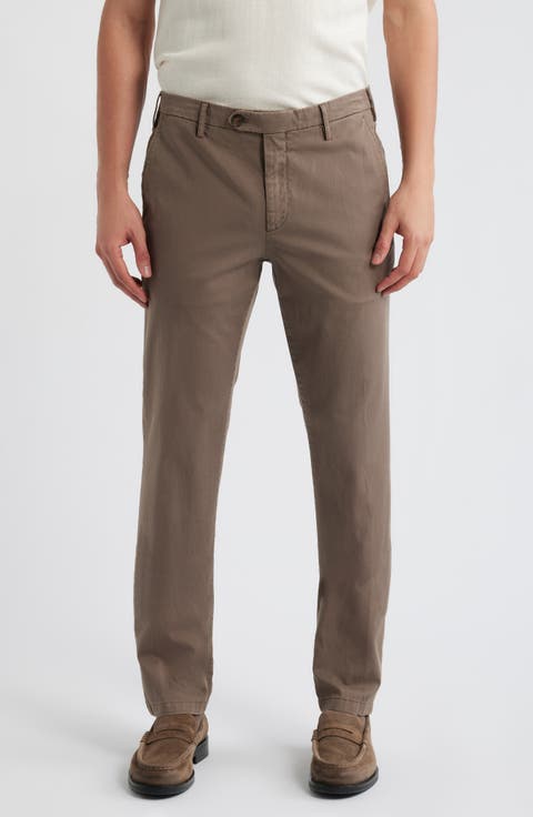 Flat Front Stretch Cotton Blend Gabardine Chinos