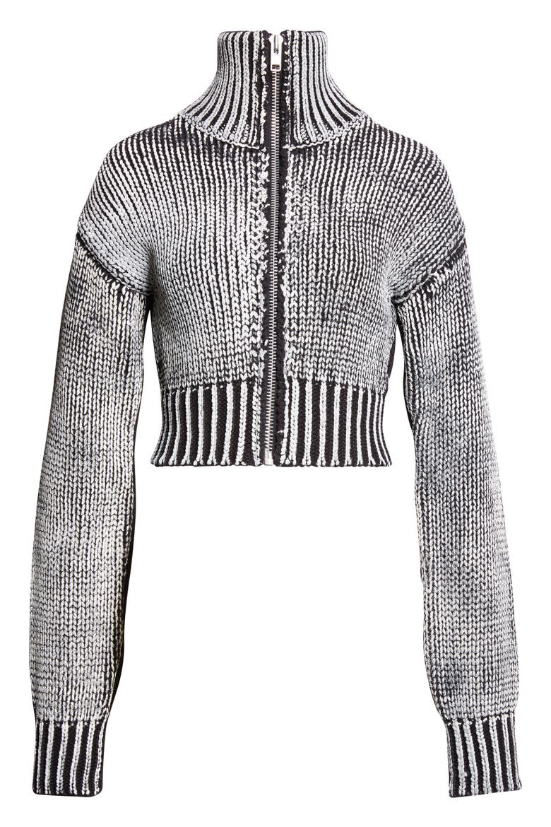 Zip Crop Cardigan, Alternate, color, BLACK WHITE 1