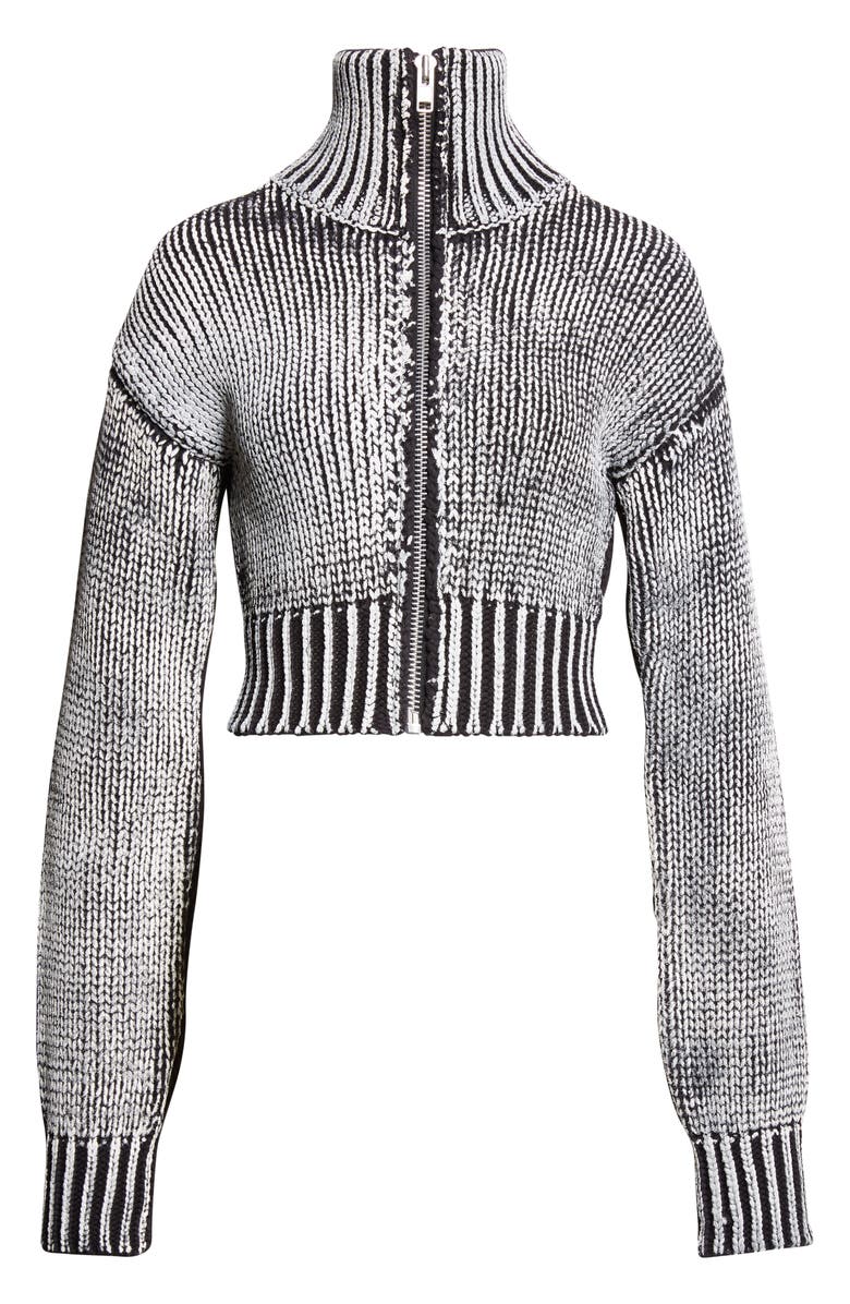 Vaquera Zip Crop Cardigan, Alternate, color, Black White 1