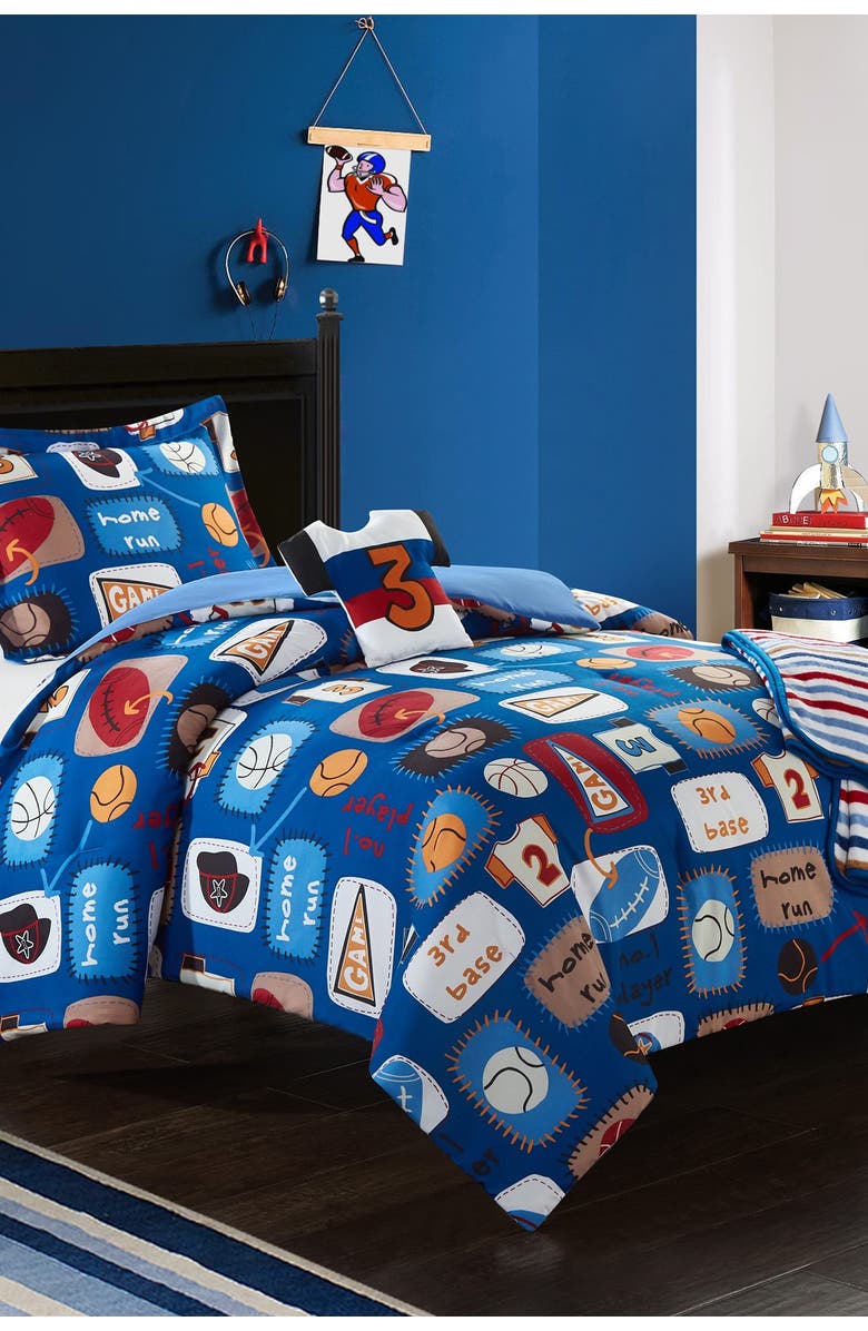 CHIC Twin Canival Camp Printed Stitched Patchwork Athletic Comforter Set - Blue, Alternate, color, 
