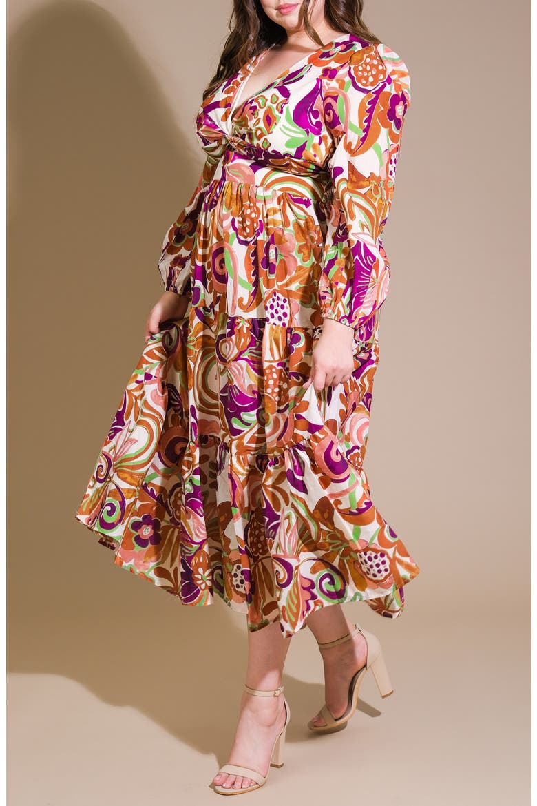 Long Sleeve Tiered Maxi Dress, Alternate, color, IVORY RUST