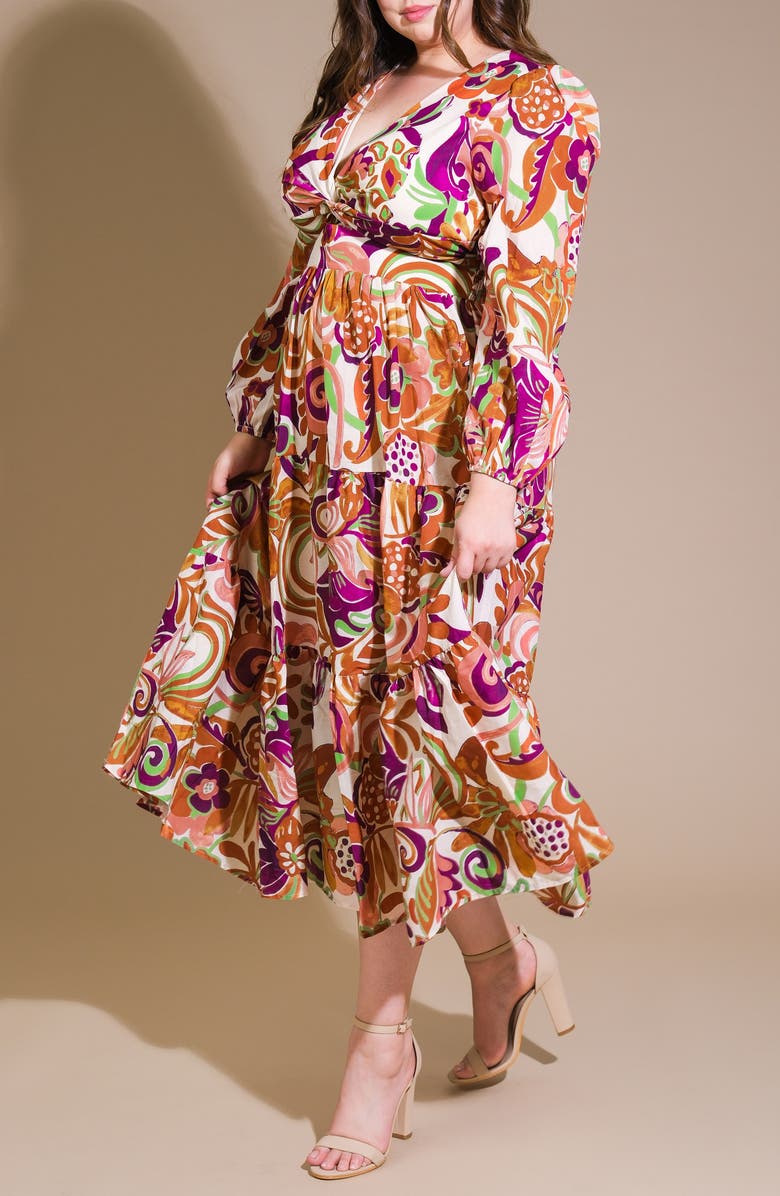 FLYING TOMATO Long Sleeve Tiered Maxi Dress, Alternate, color, Ivory Rust