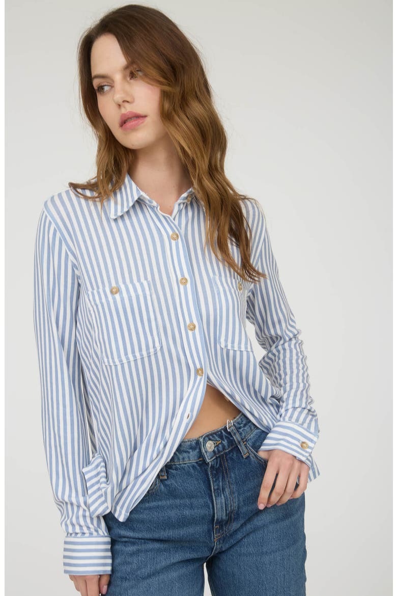 Button Front Long Sleeve Shirt, Alternate, color, DUSTY BLUE