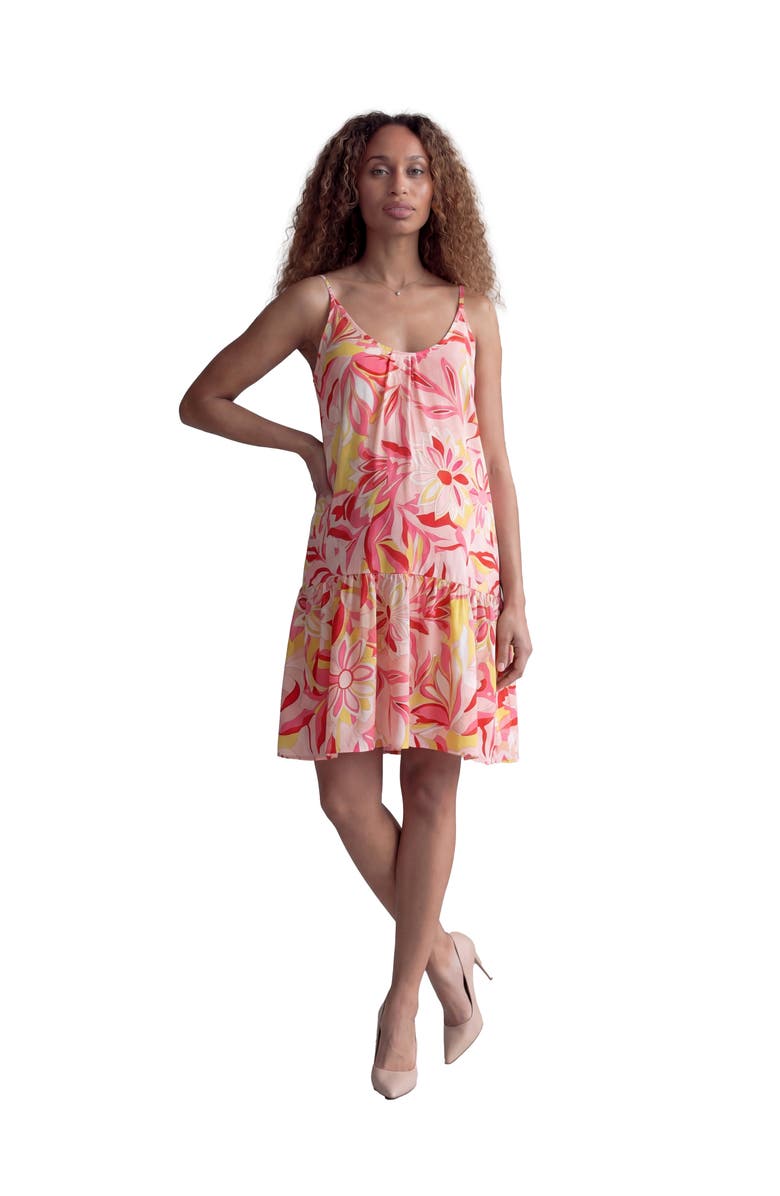 24seven Comfort Apparel Maternity Essential Floral Print Scoop Neck Spaghetti Strap Pocket A-Line Mini Dress, Main, color, Pink Multi