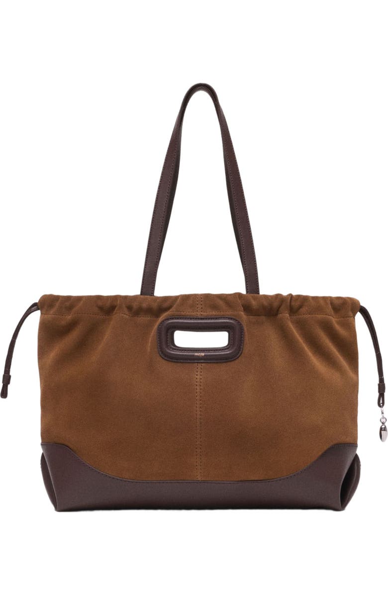 maje Leather and suede Milpli tote bag, Main, color, Camel/Brown