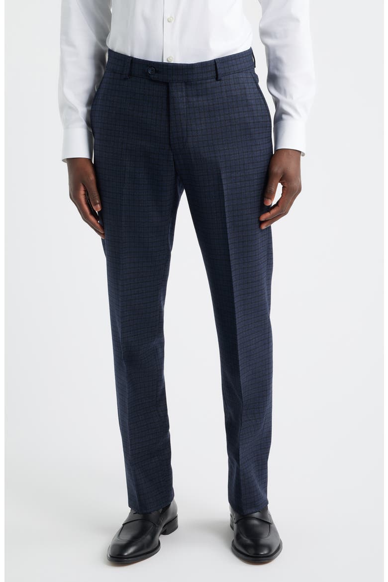 Multicolor Check Wool Dress Pants, Main, color, NAVY