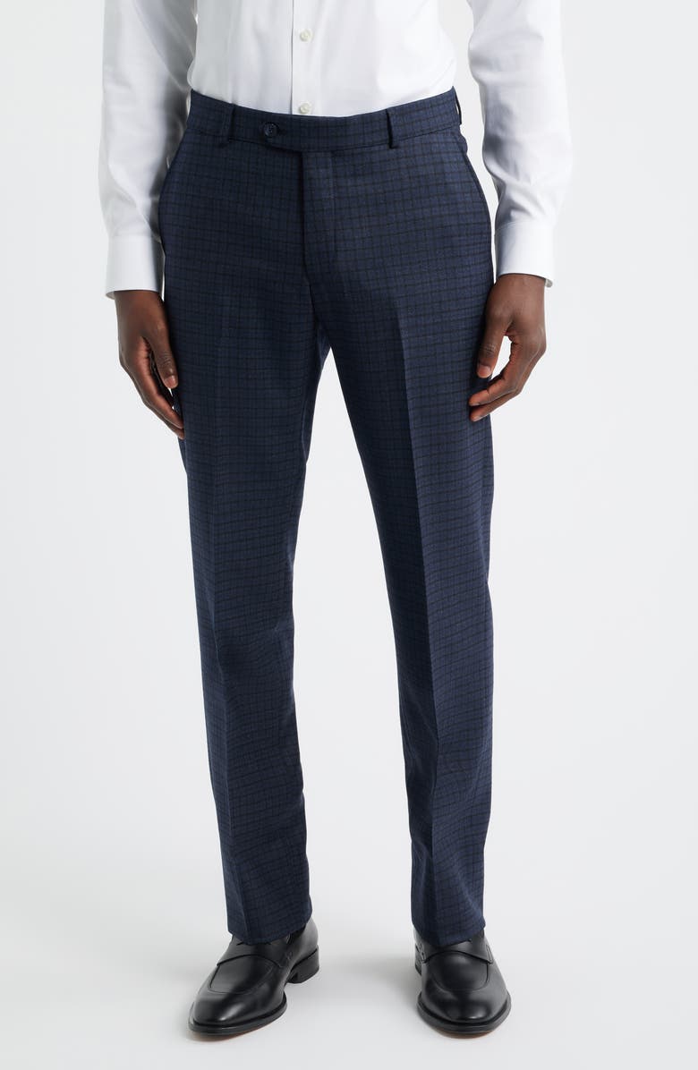 Berle Multicolor Check Wool Dress Pants, Main, color, Navy