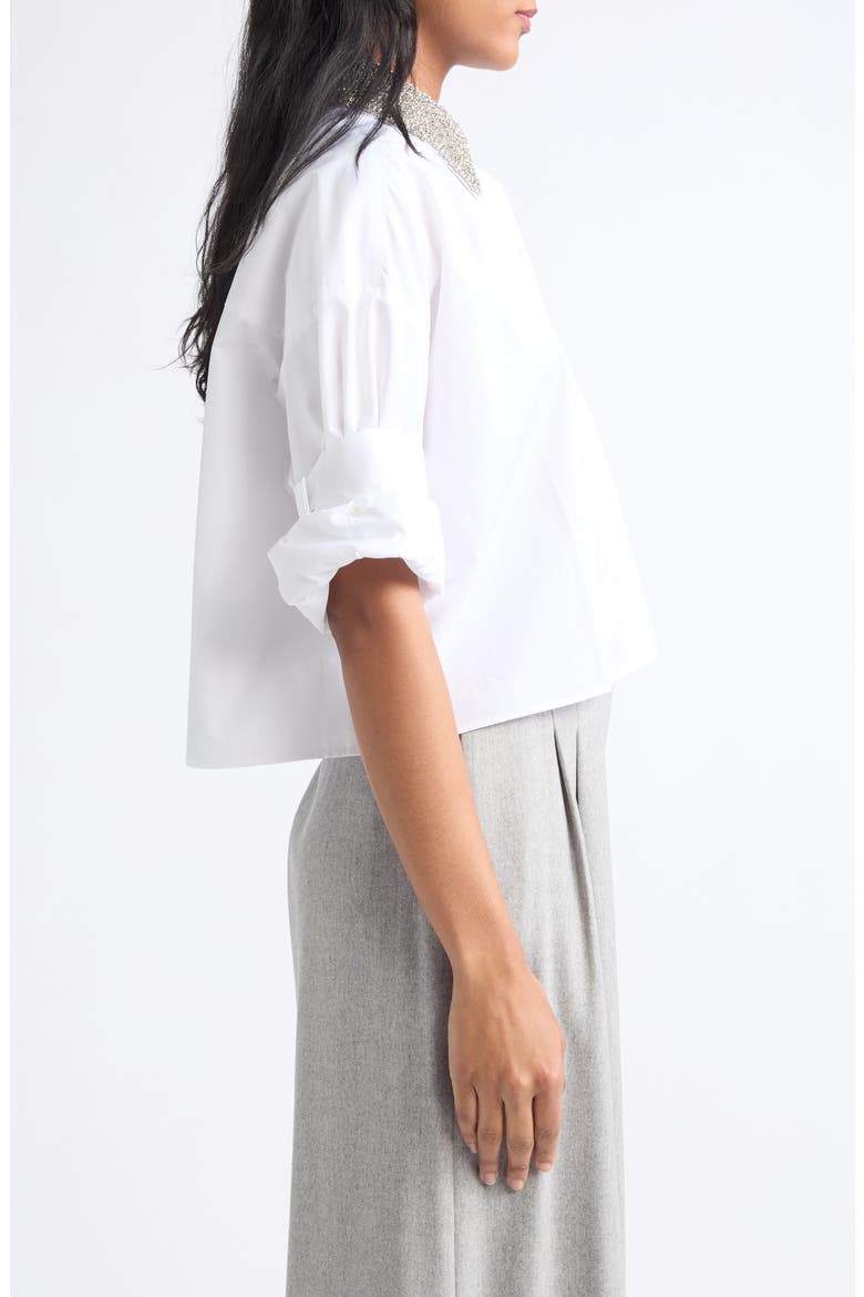 Beaded Collar Button-Up Shirt, Alternate, color, WHITE