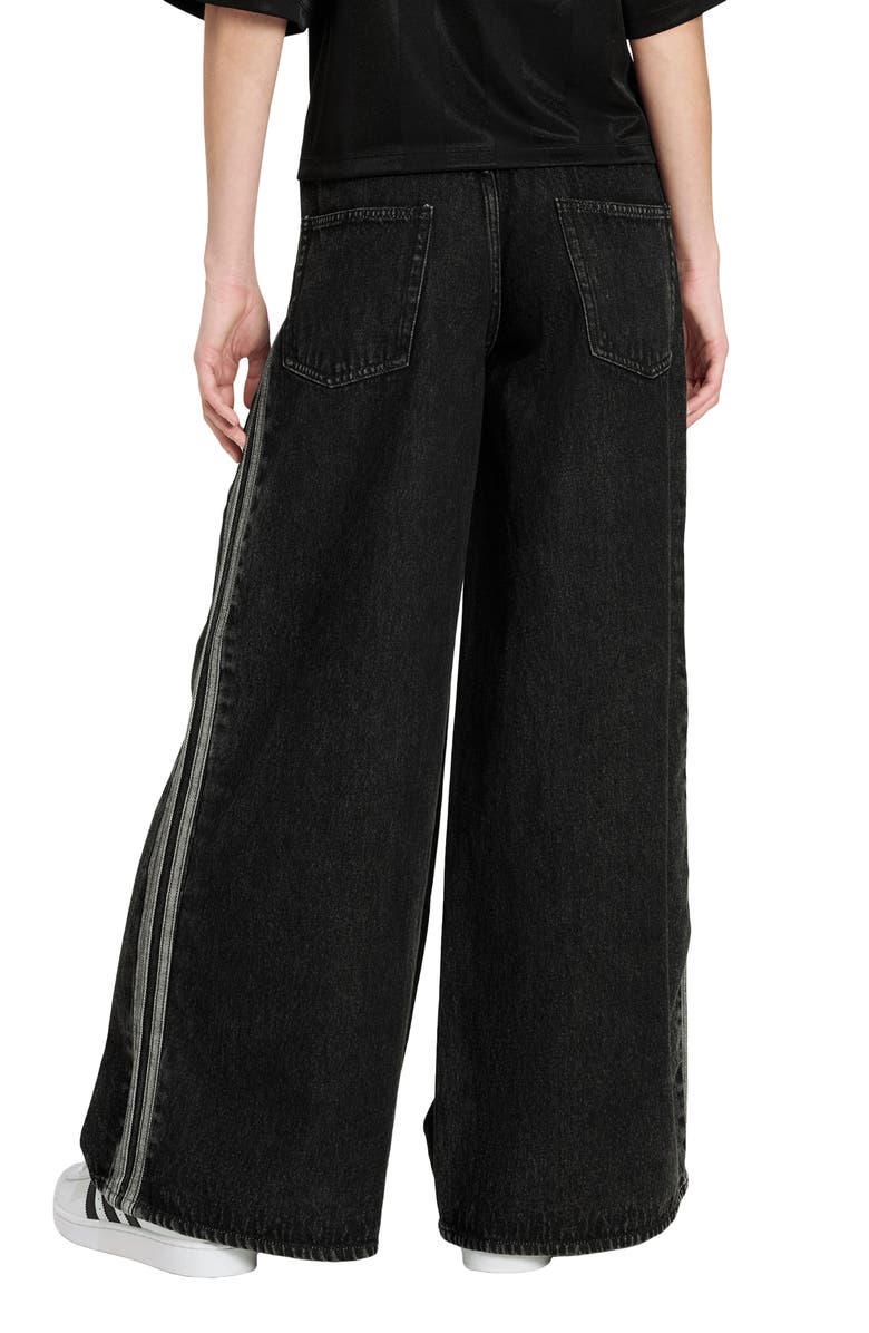 adidas Originals Firebird 3-Stripes Wide Leg Jeans, Alternate, color, True Black Denim