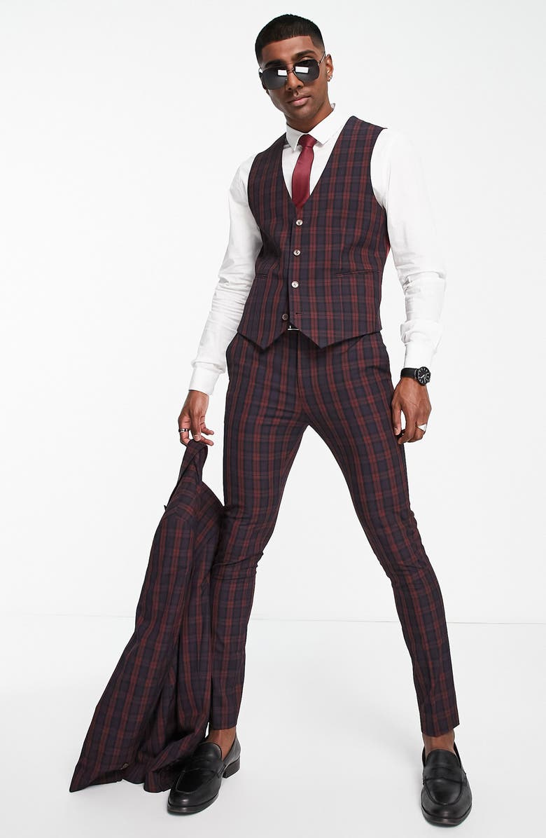 ASOS DESIGN Plaid Super Skinny Waistcoat, Alternate, color, 