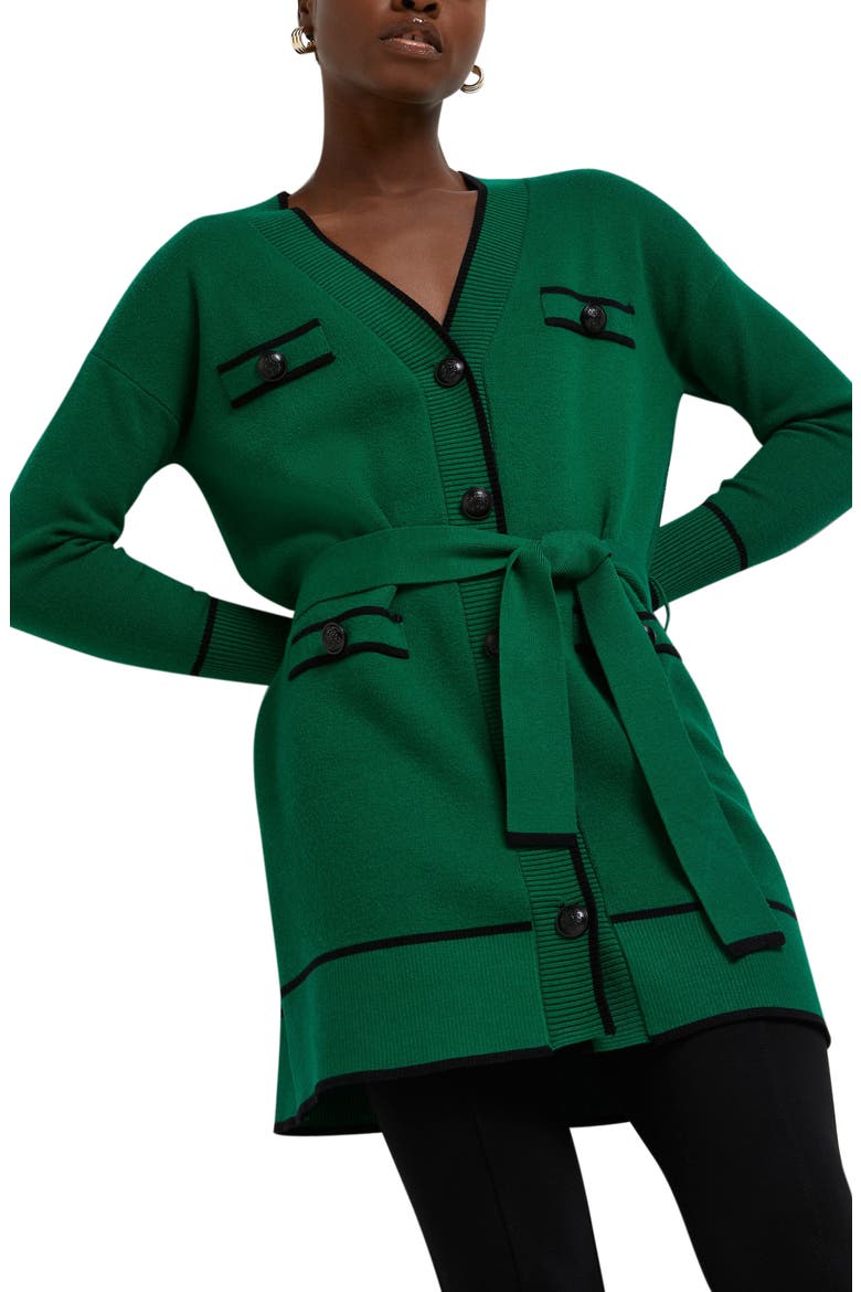Tipped Belted Cardigan, Main, color, GREEN