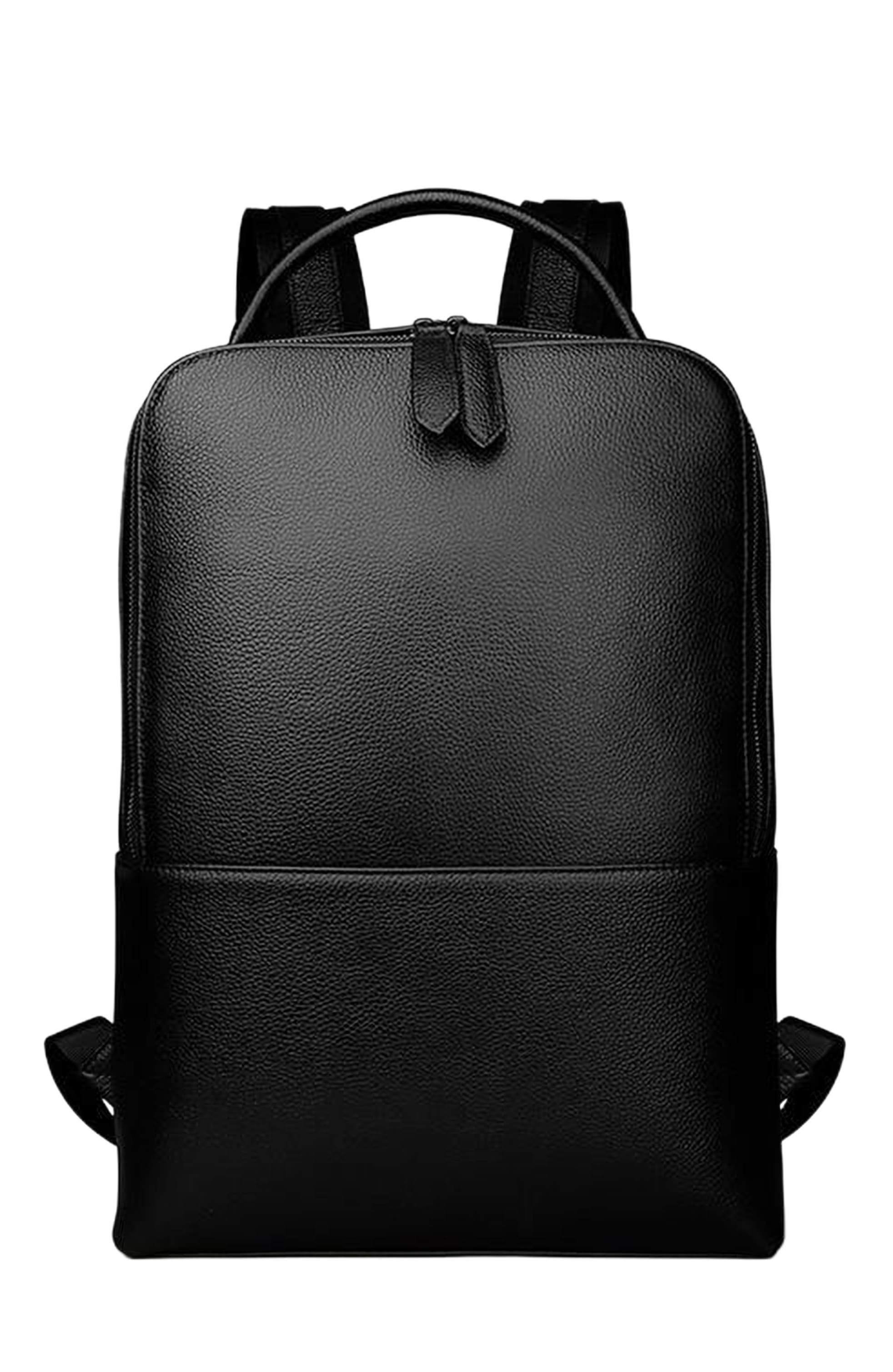 STEEL HORSE LEATHER Skald Black Pebbled Leather Backpack | Slim Black Leather Backpack, Main, color, Black