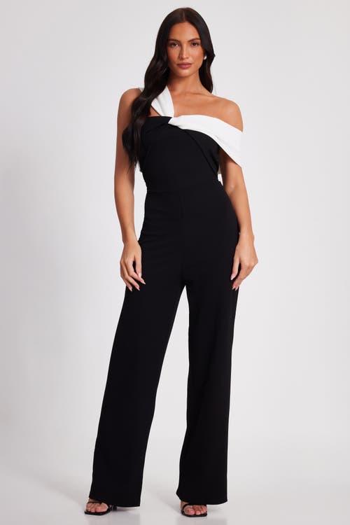 Quiz Scuba Crepe Contrast Bardot Jumpsuit In Black