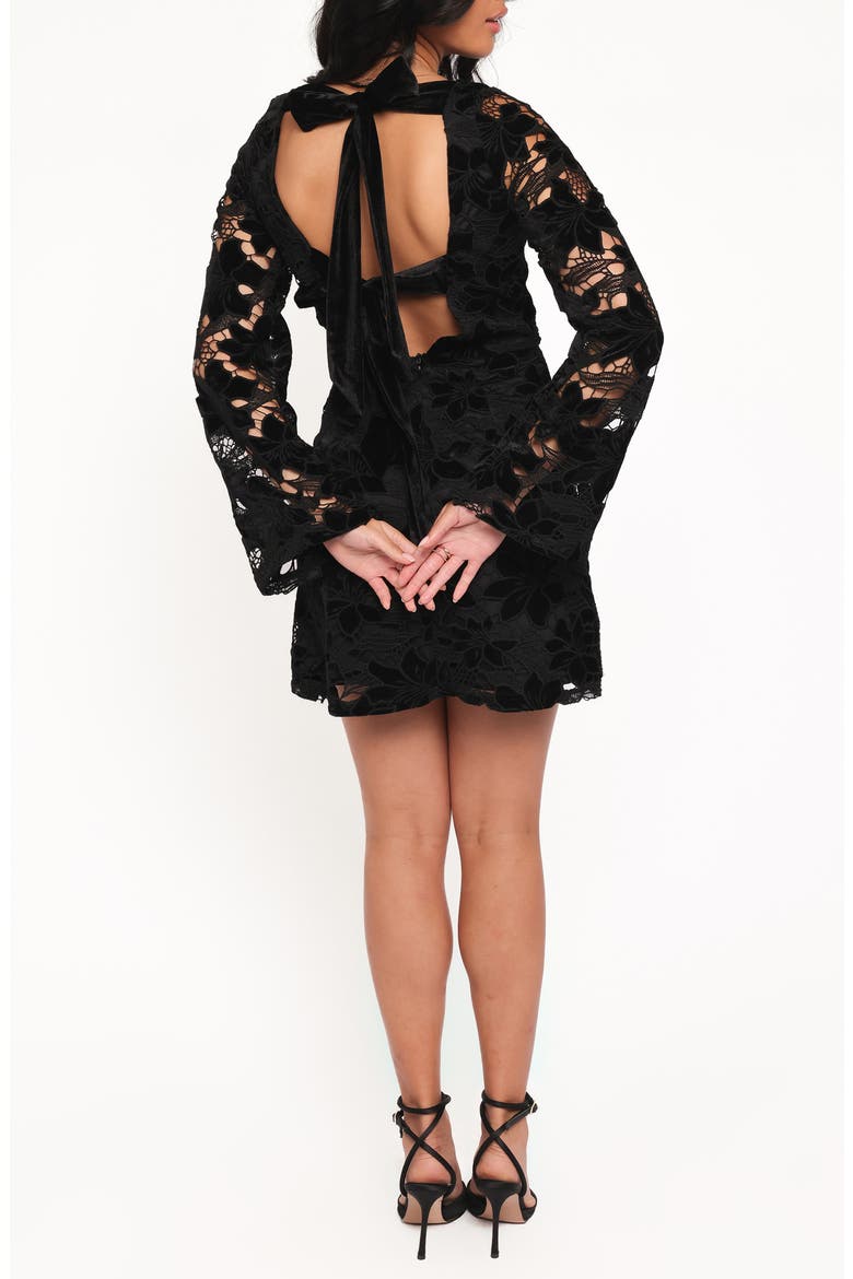 Cynthia Lace & Velvet Long Sleeve Minidress, Alternate, color, BLACK