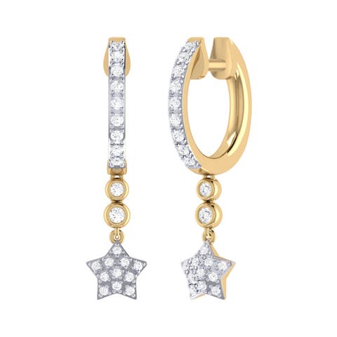 Star Bezel Duo Sterling Silver Diamond Hoop Earring